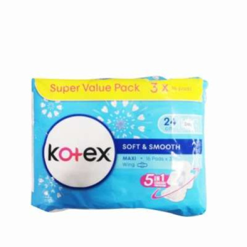 KOTEX SOFT SMOOTH MAXI WING 24CM 16S*3