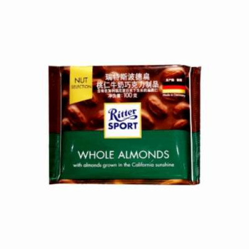 RITTER SPORT WHOLE ALMONDS 100G