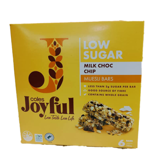 COLES JOYFUL MILK CHOC CHIP MUESLI BAR 180G