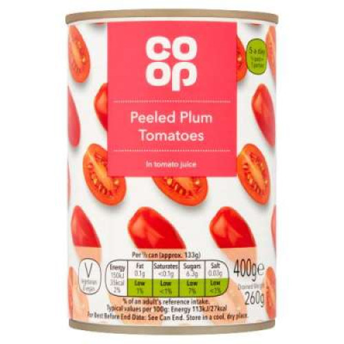 CO OP PEELED PLUM TOMATOES IN TOMATO JUI 400G