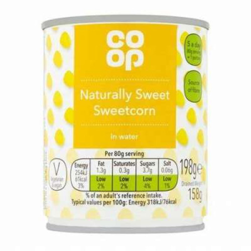 CO OP SWEETCORN IN WATER 12x198G