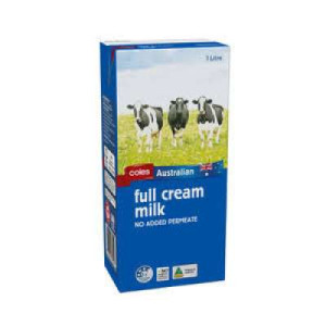 COLES AUST FULL CREAM LONG LIFE MILK 1 L COLES AUST FULL CREAM LONG LIFE MILK 1 L