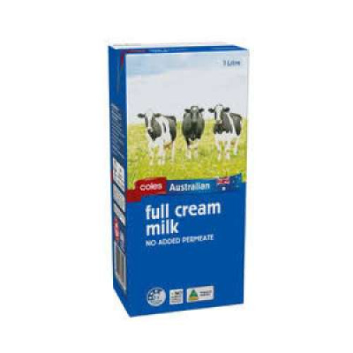 COLES AUST FULL CREAM LONG LIFE MILK 1 L