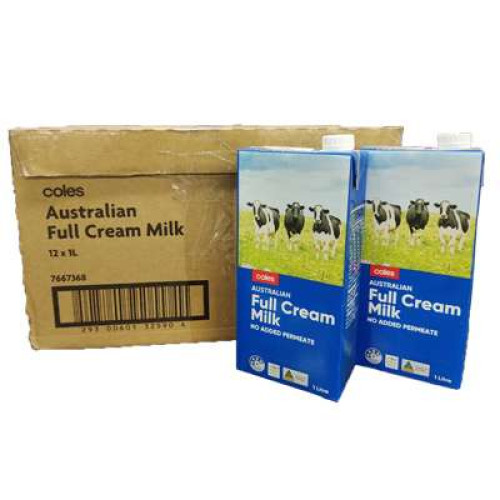 COLES AUS FULL CREAM LONG LIFE MILK 1L *12