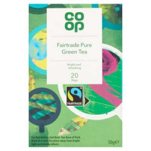 CO OP FAIRTRADE 20 PURE GREEN TEABAGS 50G