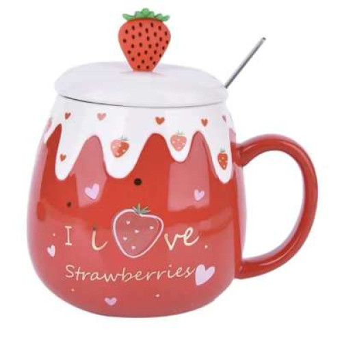 SIS301 PORCELAIN MUG W COVER STRAWBERRY